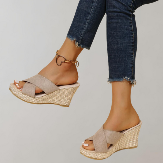 Women's Cushioned Wedge Sandals Crisscross Straps - UrbanStride