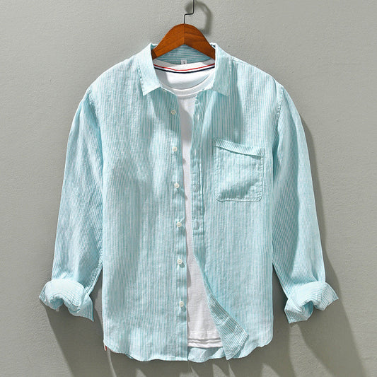 Men’s Casual Shirt - Long Sleeve - Button-Up - Classic Collar - Breathable Fabric Green