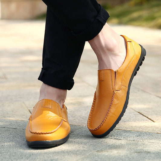 Men’s Leather Loafers - Slip-On - Moc Toe Stitching - Durable Rubber Sole Yellow