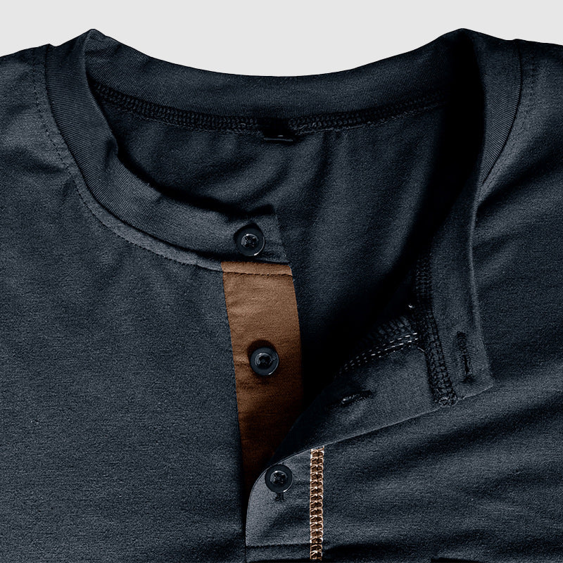 Men’s Henley Shirt - 100% Cotton - Long Sleeve - Buttoned Placket - Casual Fit