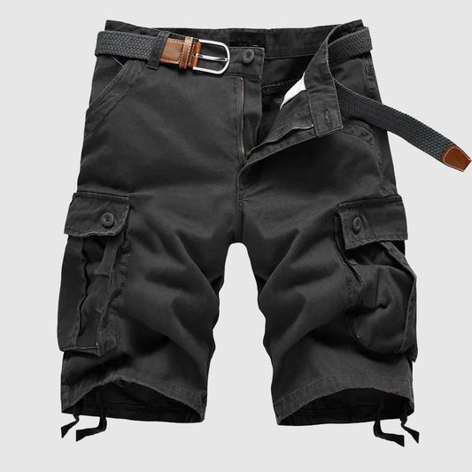 Men’s Cargo Shorts - 100% Cotton - Knee-Length Relaxed Fit - Multi-Pocket Outdoor Wear Gray