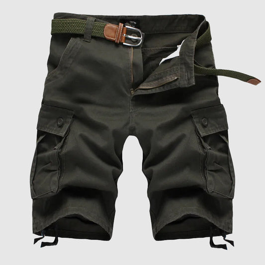 Men’s Cargo Shorts - 100% Cotton - Knee-Length Relaxed Fit - Multi-Pocket Outdoor Wear Green