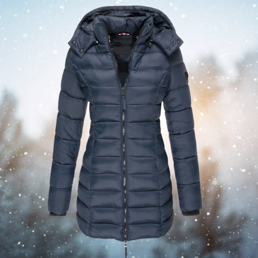 Women's PU Leather Long Puffer Jacket - UrbanElisa Marine