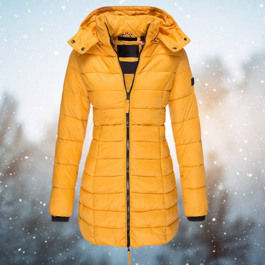 Women's PU Leather Long Puffer Jacket - UrbanElisa Yellow