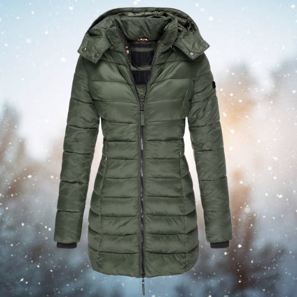 Women's PU Leather Long Puffer Jacket - UrbanElisa Green