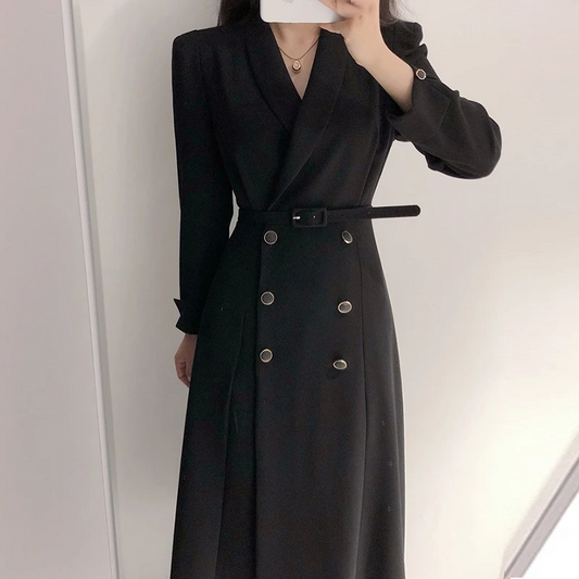 Women's Wool Blend Trench Coat - Tailored Double-Breasted Elegance - UrbanChic
