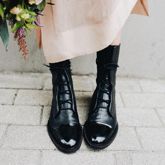 Women's Polished Leather Lace-Up Ankle Boots - RetroStride