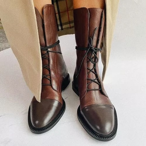 Women's Polished Leather Lace-Up Ankle Boots - RetroStride