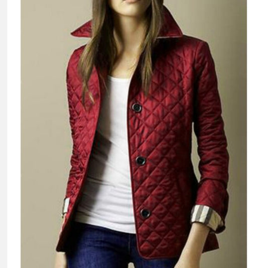 Women's Lightweight Quilted Button Coat - StyleEase Burgundy