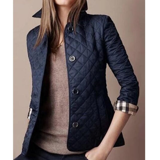 Women's Lightweight Quilted Button Coat - StyleEase Navy Blue