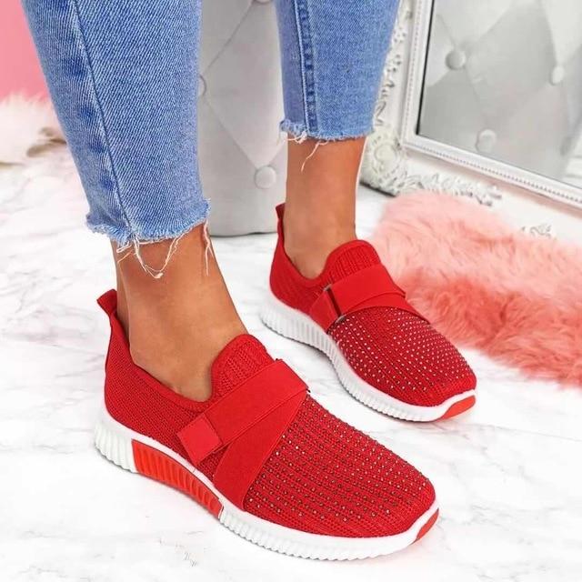 Slip-On Women's Sneakers with Velcro - Improve Your Posture Red