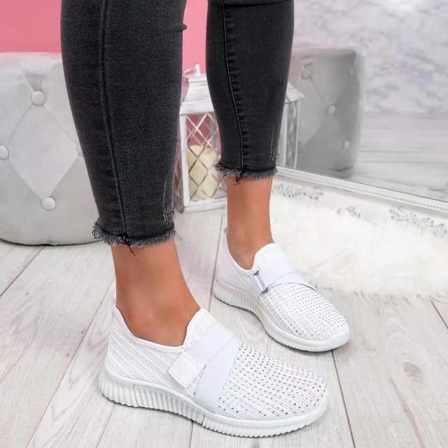 Slip-On Women's Sneakers with Velcro - Improve Your Posture White
