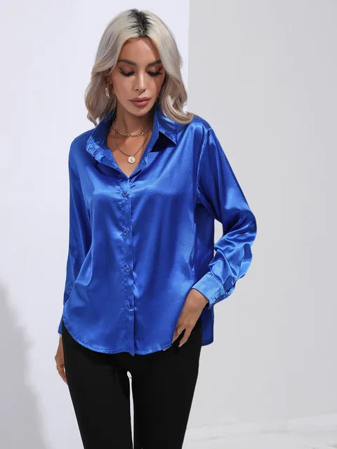 Women's Silky Satin Blouse, Long Sleeve, Elegant Style - SatinGlow