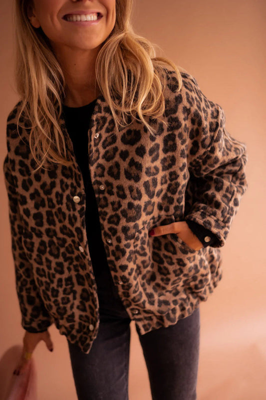 Women's Leopard Print Faux Fur Bomber Jacket - WildGlam