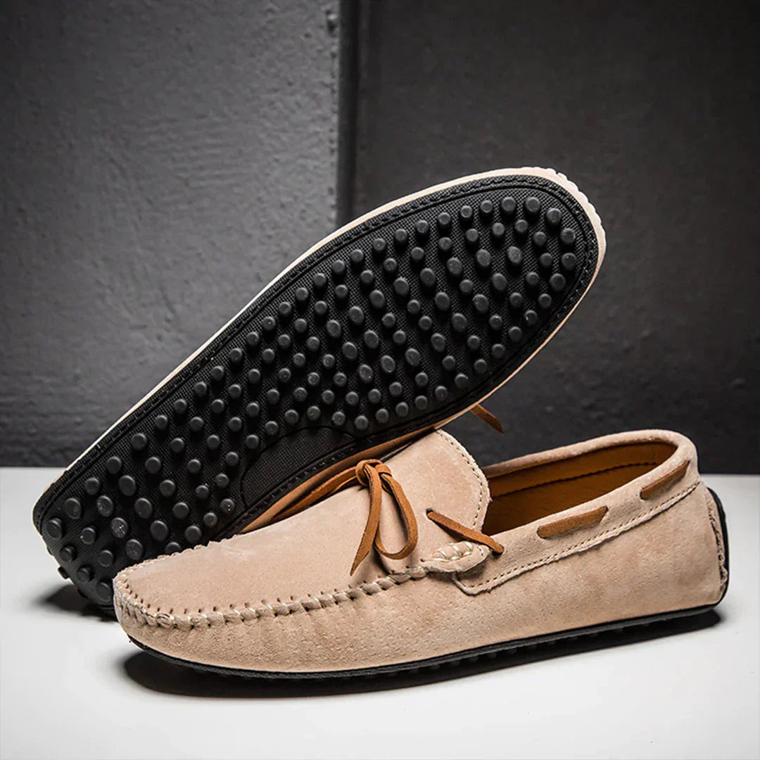 Men’s Loafers – Streamlined Fit – Luxury Fabric – Moccasin Stitch – Slip-On Design Khaki