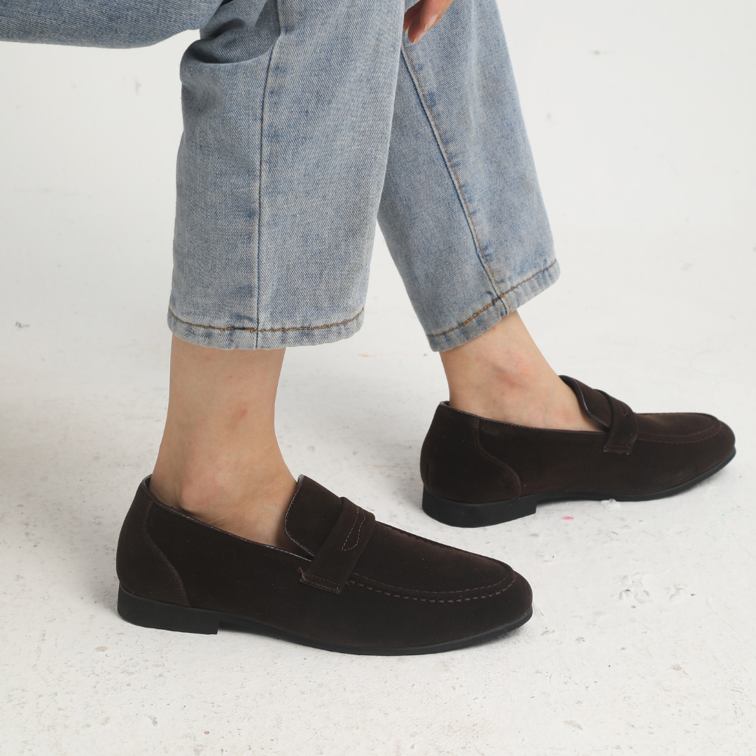 Men’s Loafers – Suede Finish – Slip-On Penny Design – Formal Smart Casual Shoe