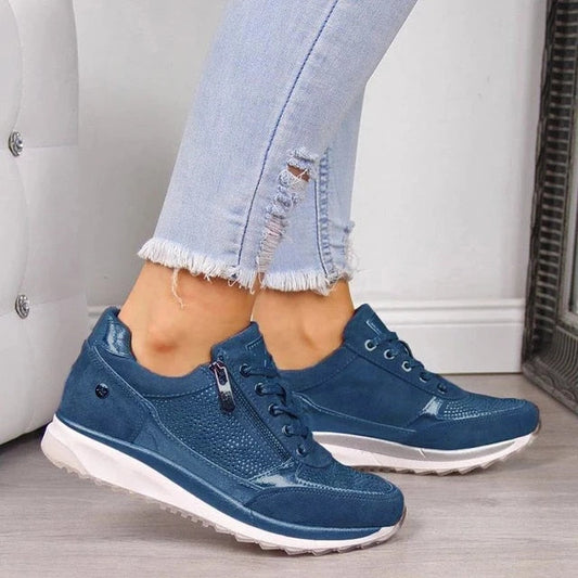 Orthopedic Walking Shoes with Arch Support - Easy-On Side Zip Comfort Rocker Sneakers Blue
