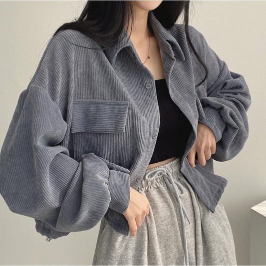 Women's Oversized Corduroy Shirt Jacket - Casual Chic Layer - CuddleCoat