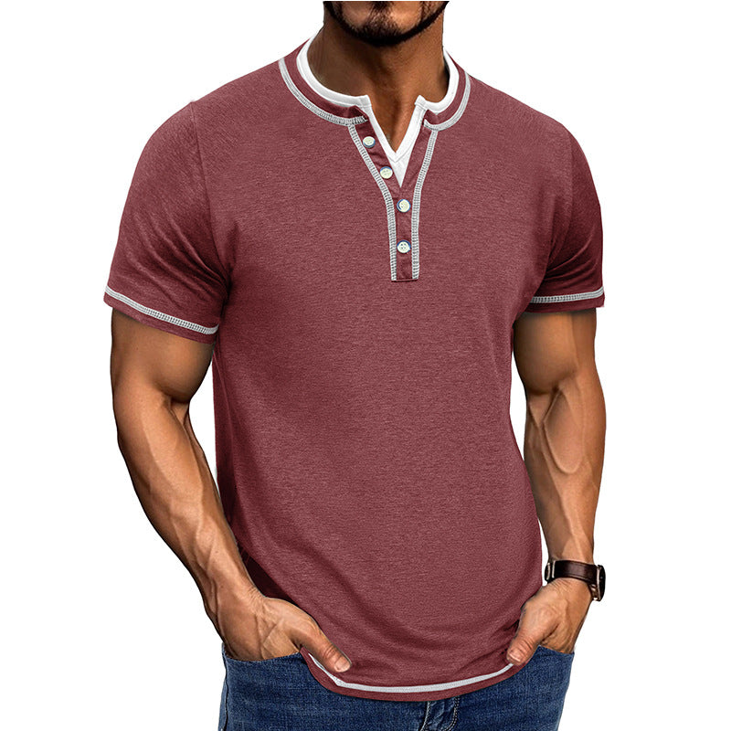 Men's Cotton Henley Shirt Classic Fit - HenleyEase Wine red