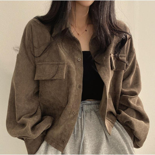 Women's Oversized Corduroy Shirt Jacket - Casual Chic Layer - CuddleCoat