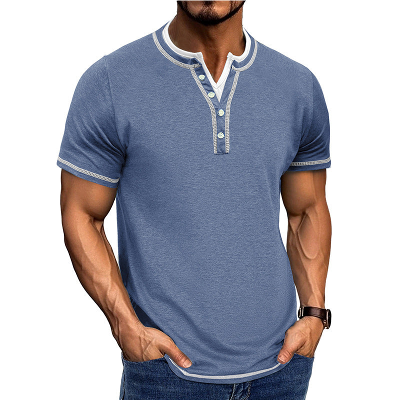 Men's Cotton Henley Shirt Classic Fit - HenleyEase Light blue