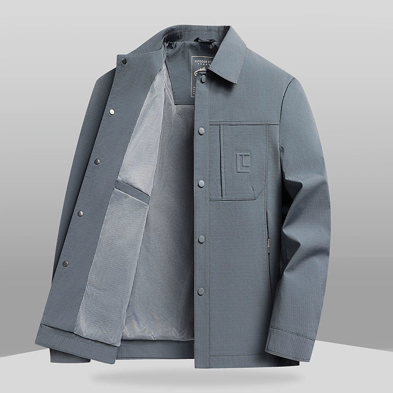 Men’s Business Casual Jacket – Classic Fit – Lapel Collar – Woven Fabric – Button Front Light Blue