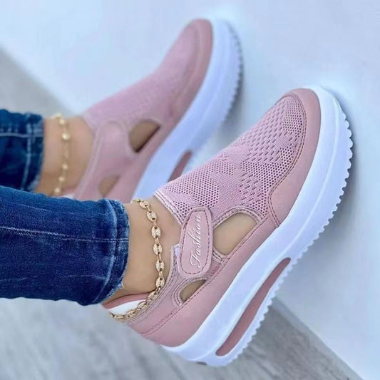 Women’s Low-Top Sneakers – Chunky Sole – Velcro Strap – Casual Fit Pink