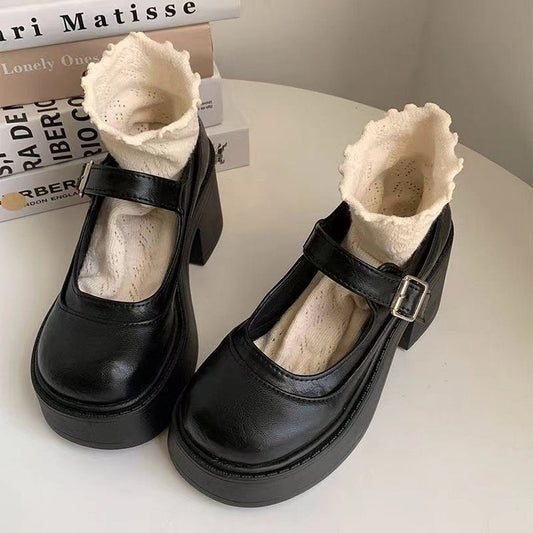 Women's Retro Platform Shoes Chunky Heel Faux Leather - VintageStride