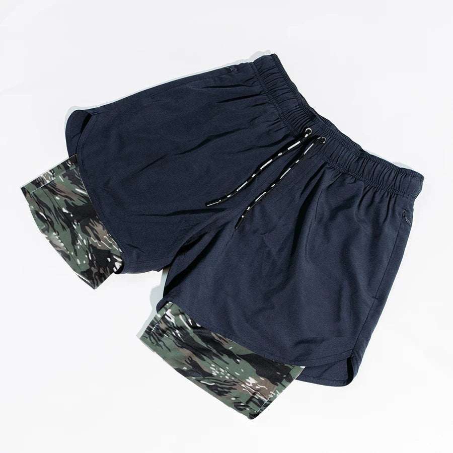 Men’s Training Shorts – Relaxed Fit – Compression Liner – Drawstring Waist Navy Blue