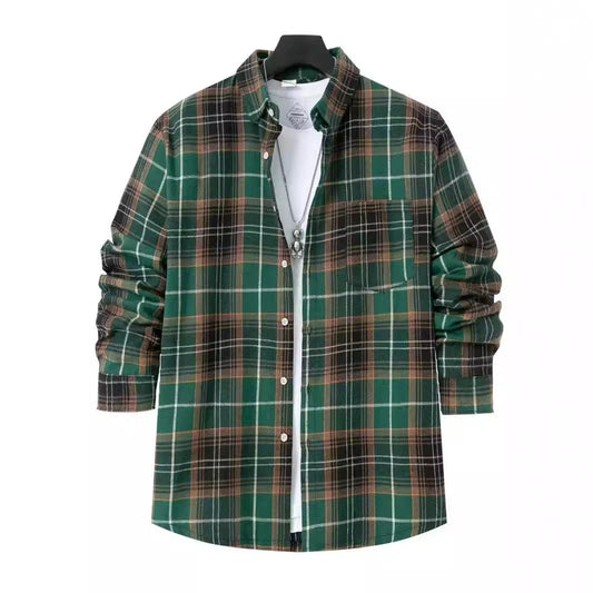 Men's Oversized Fit Cotton Checked Shirt - LumberJack Moss green