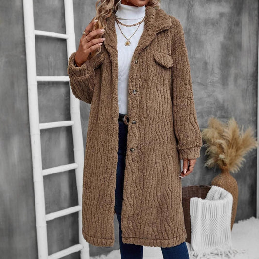 Oversized Faux Fur Midi Coat for Women - LuxeWrap Coffee