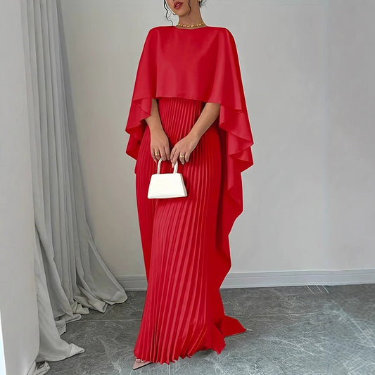 Women's Flowing Maxi Dress High Neck Batwing Sleeves - Batwing Belle