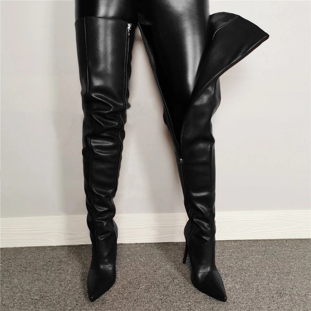 Women’s Over-the-Knee Boots – High Heel – Pointed Toe – Glossy Finish – Sleek Fit Black
