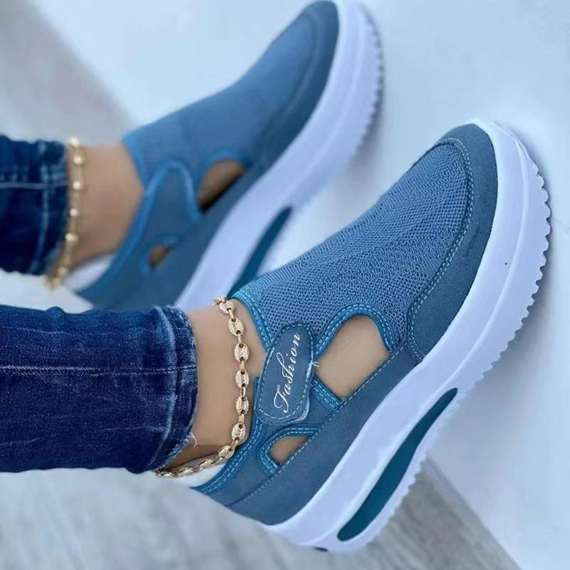 Women’s Low-Top Sneakers – Chunky Sole – Velcro Strap – Casual Fit Blue