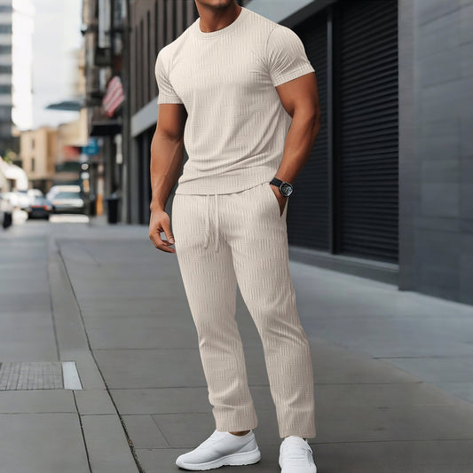 Men’s Athletic Trousers Set – Slim Fit – Stretch Fabric – Full Length Drawstring Waist Khaki