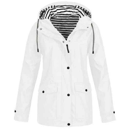 Men’s Outdoor Jacket – Waterproof – Regular Fit – Hooded – Button Cuffs – Flap Pockets White