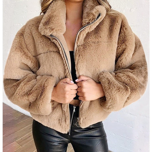 Oversized Faux Fur Coat for Women - Plush Chic, Winter Warmth - Furrylicious Khaki