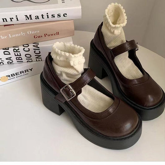 Women's Retro Platform Shoes Chunky Heel Faux Leather - VintageStride