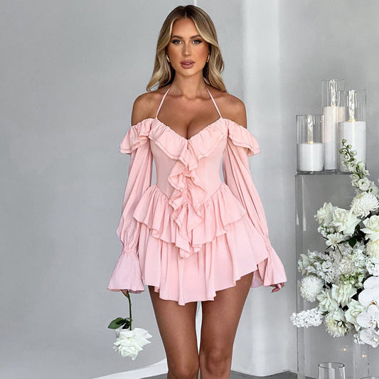 Women's Halter Romper - Off Shoulder Ruffle Playsuit - Daydreamer