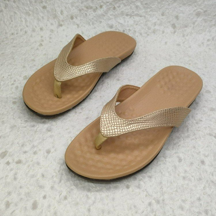Women’s Sandals – Contoured Footbed – Arch Support – Toe Separator – Sleek Fit Gold