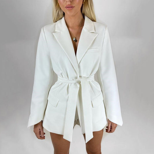 Longline Blazer for Women, Tailored Fit with Self-Tie - WaistDefined