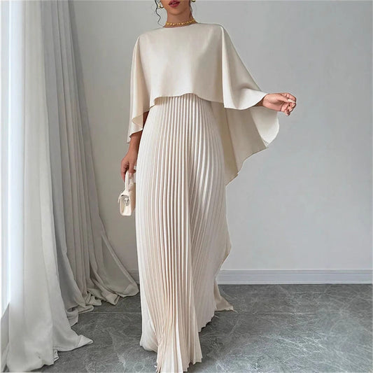 Women's Flowing Maxi Dress High Neck Batwing Sleeves - Batwing Belle