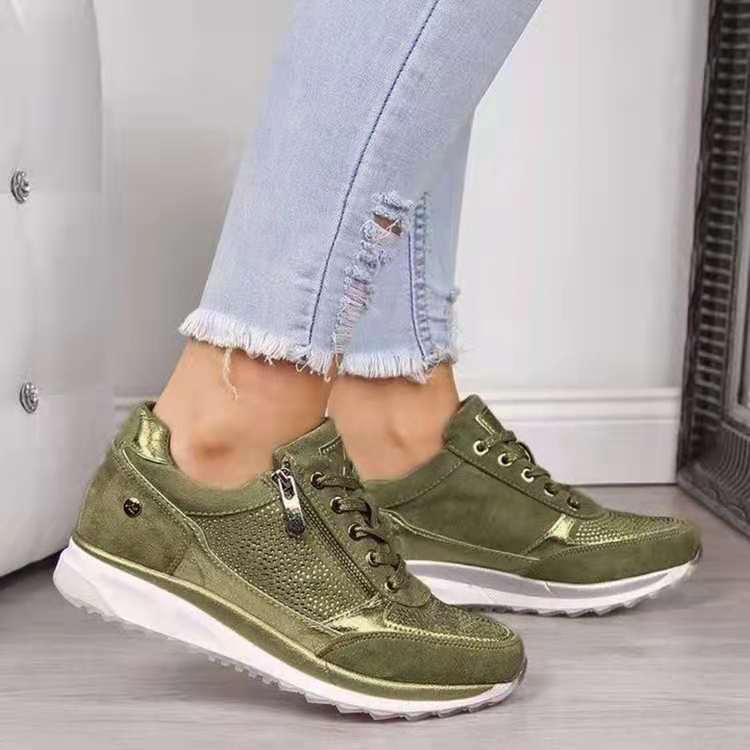 Orthopedic Walking Shoes with Arch Support - Easy-On Side Zip Comfort Rocker Sneakers Green