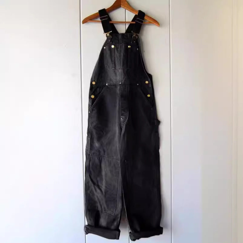 Women’s Overalls – Relaxed Fit – Cotton – Adjustable Straps – Full Length – Pocket Detail Black