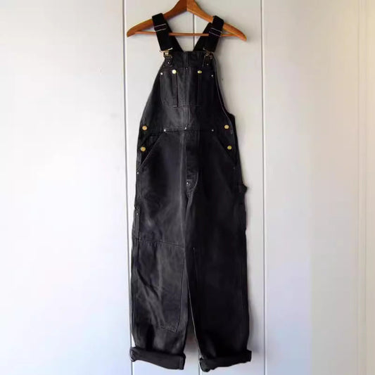 Women’s Overalls – Relaxed Fit – Cotton – Adjustable Straps – Full Length – Pocket Detail Black