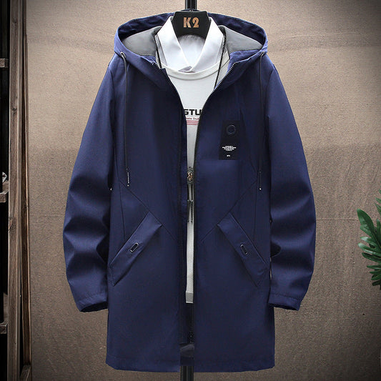 Men's Fleece Lined Windproof Hooded Jacket - WinterShield Navy Blue