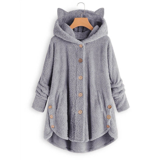 Women's Plush Coat Oversized Cat Ear Hood - Purrfect Coat Grey