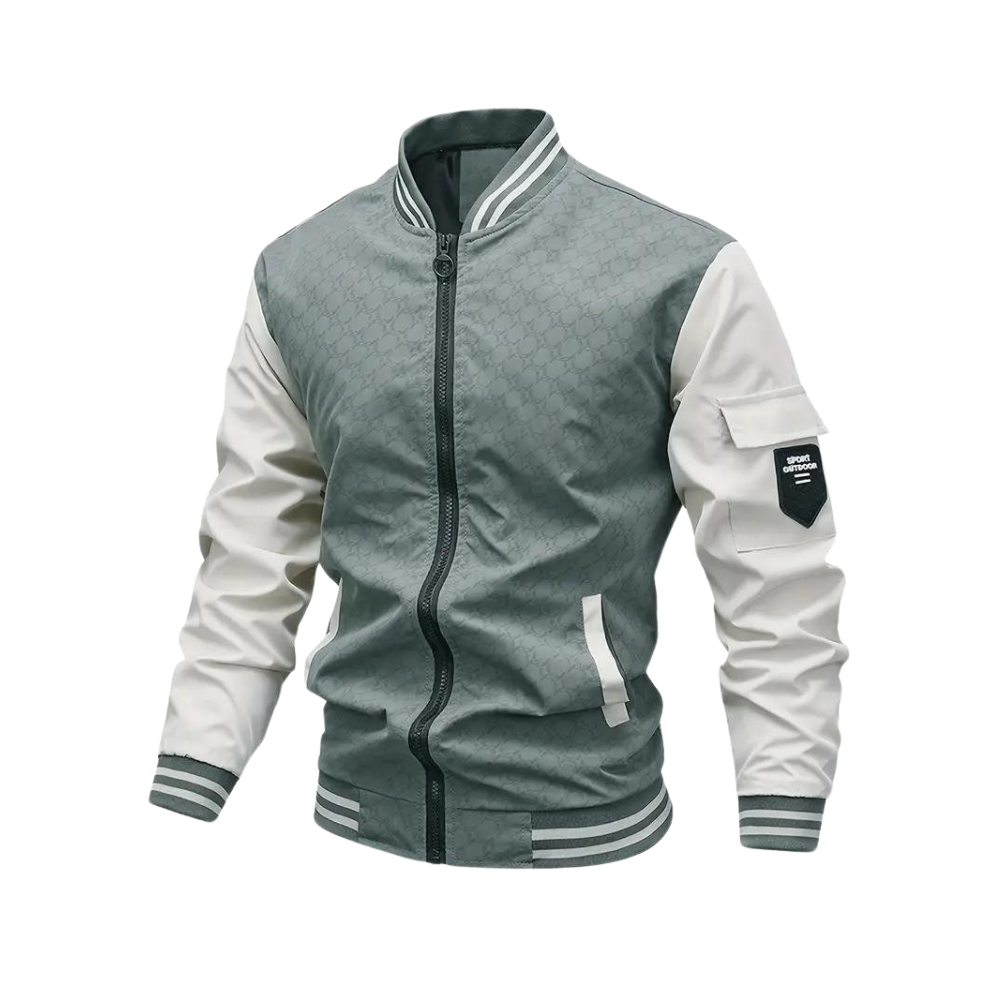 Men’s Bomber Jacket – Regular Fit – Zipper Front – Ribbed Trim – Patch Pocket Green