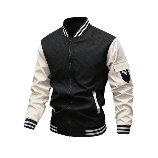 Men’s Bomber Jacket – Regular Fit – Zipper Front – Ribbed Trim – Patch Pocket Black