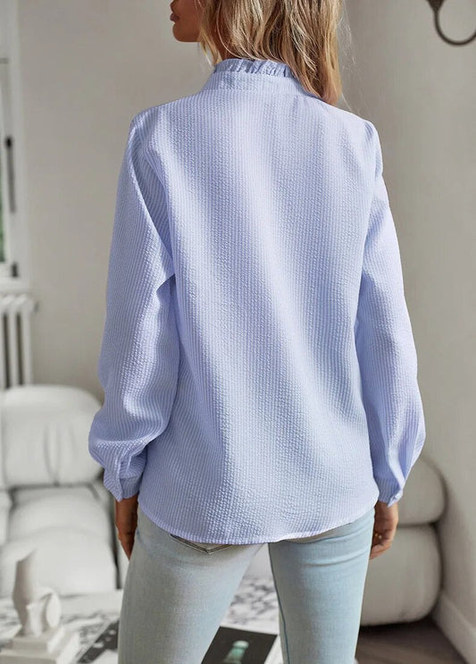 Women's Striped Blouse - Elegant Long Sleeve, Classic Fit - Lisbeth